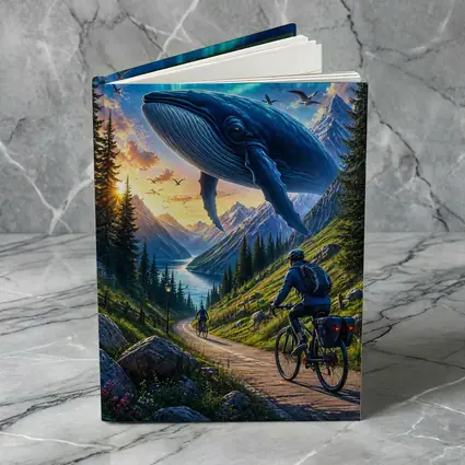 Giant Whale Flying Over Mountain Bicycle Path