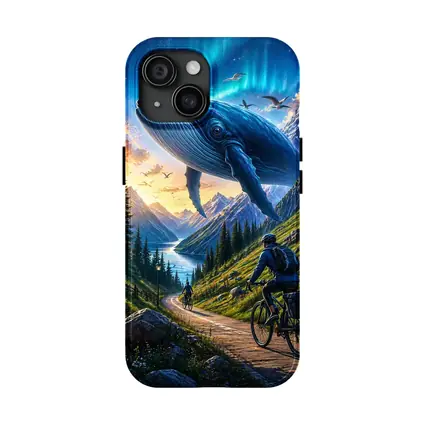 Giant Whale Flying Over Mountain Bicycle Path