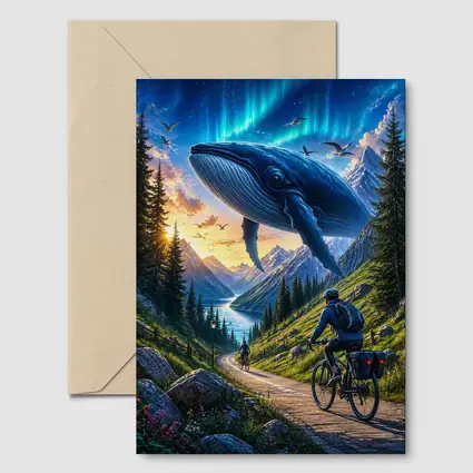 Giant Whale Flying Over Mountain Bicycle Path