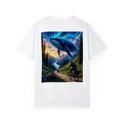 Giant Whale Flying Over Mountain Bicycle Path