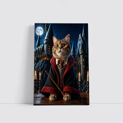 Wizard Cat in Hogwarts Castle Night