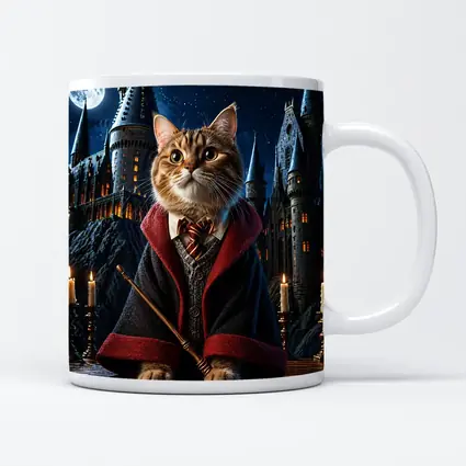 Wizard Cat in Hogwarts Castle Night