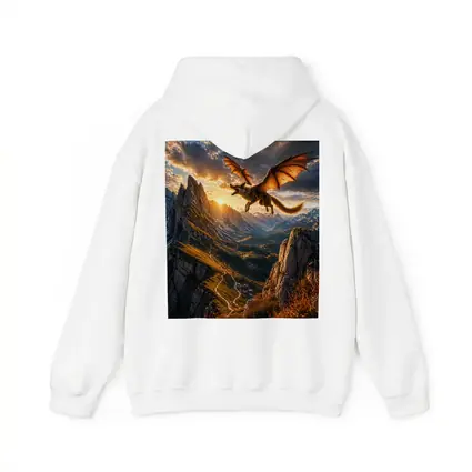 Dragon Wolf Flying Over Mountain Sunset