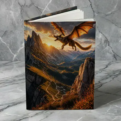 Dragon Wolf Flying Over Mountain Sunset