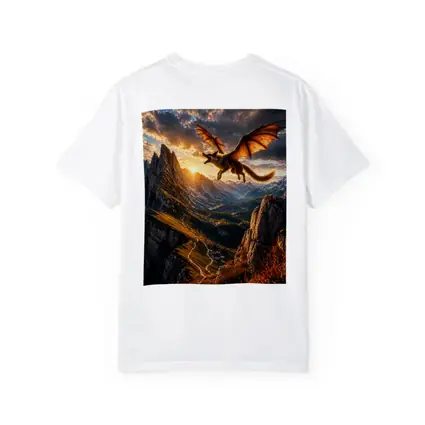 Dragon Wolf Flying Over Mountain Sunset