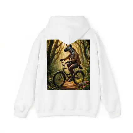 Hyena In Suit Riding Bicycle Forest