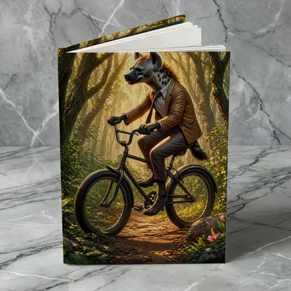 Hyena In Suit Riding Bicycle Forest