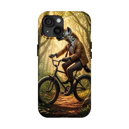 Hyena In Suit Riding Bicycle Forest