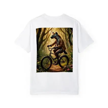 Hyena In Suit Riding Bicycle Forest
