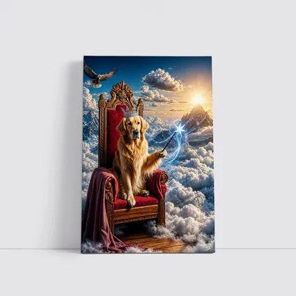 Golden Retriever King Throne Magical Clouds Fantasy