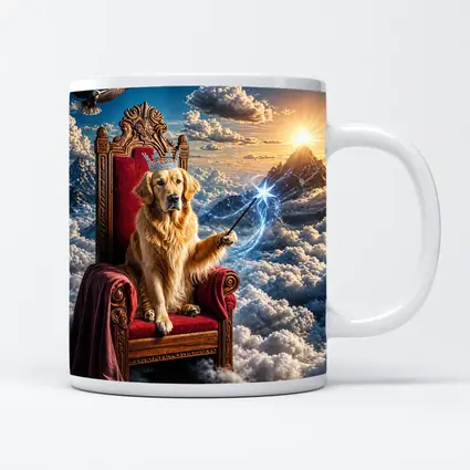 Golden Retriever King Throne Magical Clouds Fantasy
