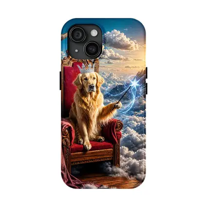 Golden Retriever King Throne Magical Clouds Fantasy