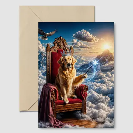 Golden Retriever King Throne Magical Clouds Fantasy