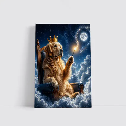Golden Retriever King Throne Clouds Night Sky