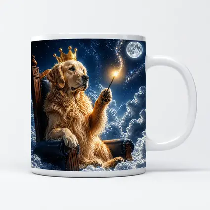 Golden Retriever King Throne Clouds Night Sky