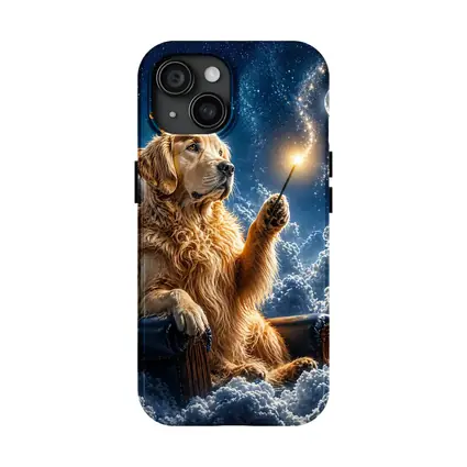Golden Retriever King Throne Clouds Night Sky