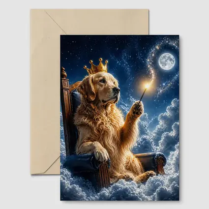 Golden Retriever King Throne Clouds Night Sky