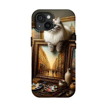 Ragdoll Cat Perched Among Classical Oil Paintings