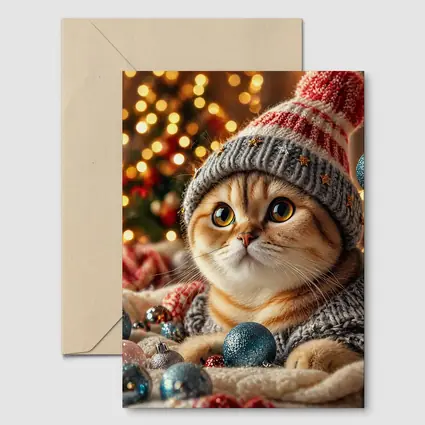 Scottish Fold Cat Christmas Holiday Knit Hat