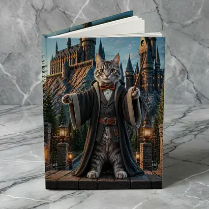 Wizard Cat Standing Before Magic Castle