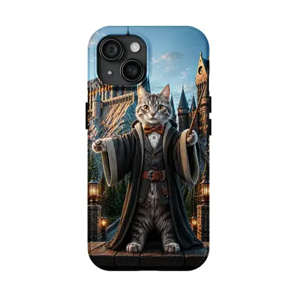 Wizard Cat Standing Before Magic Castle