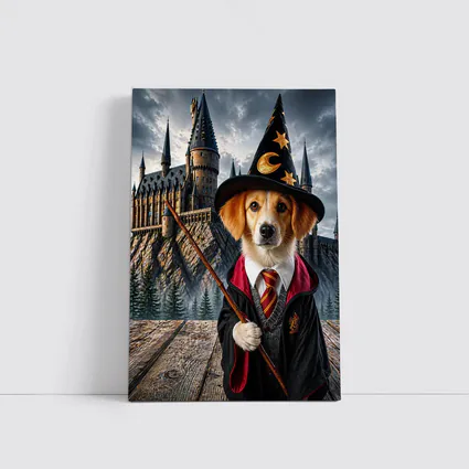 Wizard Dog in Fantasy Castle Setting