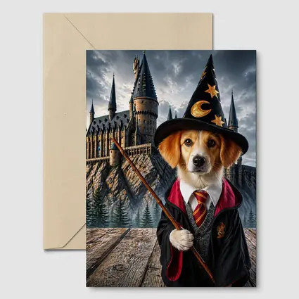 Wizard Dog in Fantasy Castle Setting