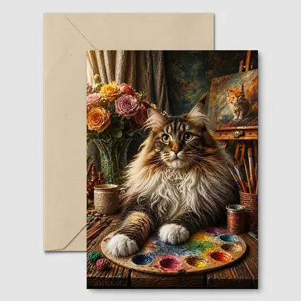 Maine Coon Cat Artist Studio Palette