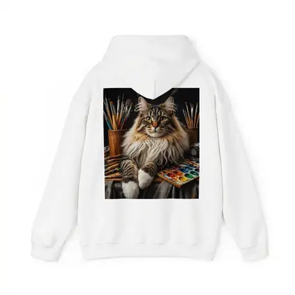 Maine Coon Cat Among Artist Painting Supplies