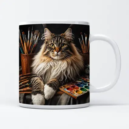 Maine Coon Cat Among Artist Painting Supplies