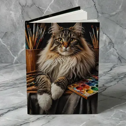 Maine Coon Cat Among Artist Painting Supplies
