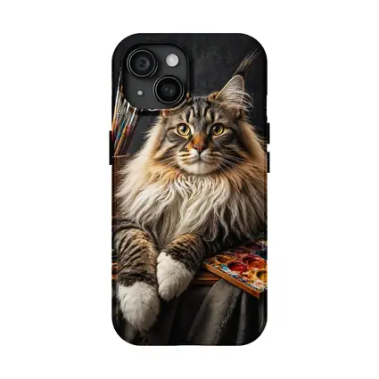 Maine Coon Cat Among Artist Painting Supplies