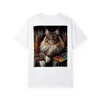 Maine Coon Cat Among Artist Painting Supplies