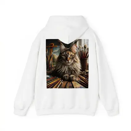 Maine Coon Cat Artist Studio With Brushes