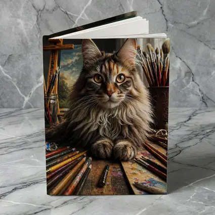 Maine Coon Cat Artist Studio With Brushes