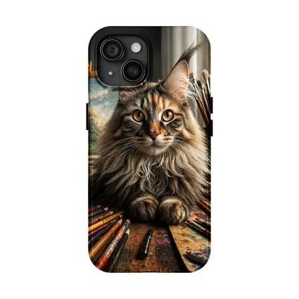 Maine Coon Cat Artist Studio With Brushes