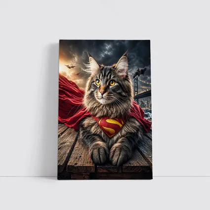 Maine Coon Cat Superman Cape City Night