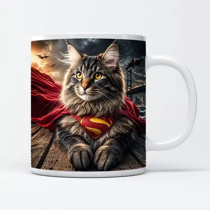Maine Coon Cat Superman Cape City Night