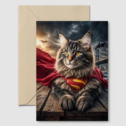 Maine Coon Cat Superman Cape City Night