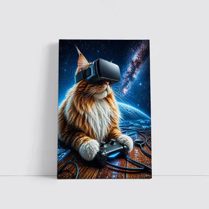 Maine Coon Cat Gaming in Outer Space