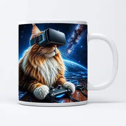 Maine Coon Cat Gaming in Outer Space
