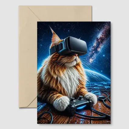 Maine Coon Cat Gaming in Outer Space