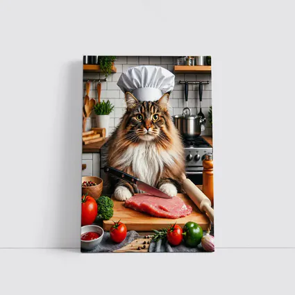 Maine Coon Chef Cat Kitchen Cooking Scene