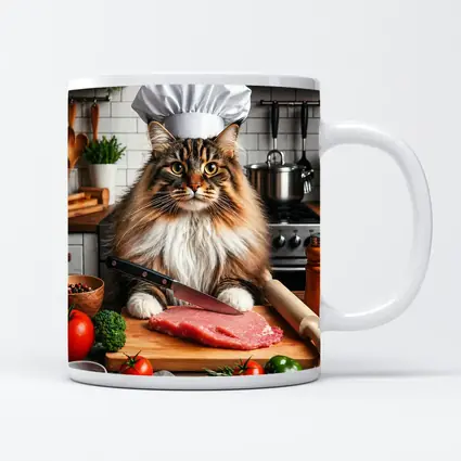 Maine Coon Chef Cat Kitchen Cooking Scene