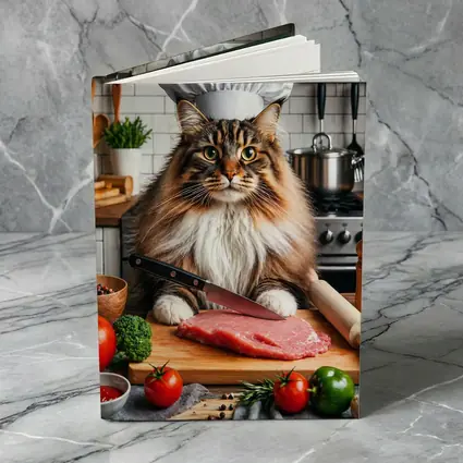Maine Coon Chef Cat Kitchen Cooking Scene