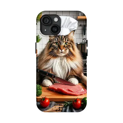 Maine Coon Chef Cat Kitchen Cooking Scene