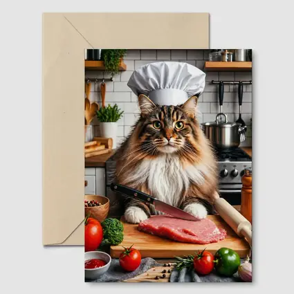 Maine Coon Chef Cat Kitchen Cooking Scene