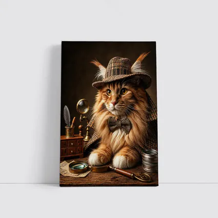 Maine Coon Cat Detective Vintage Mystery Portrait