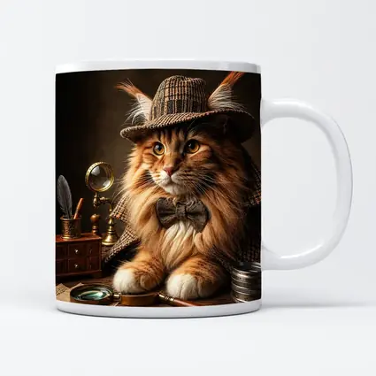 Maine Coon Cat Detective Vintage Mystery Portrait