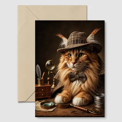Maine Coon Cat Detective Vintage Mystery Portrait